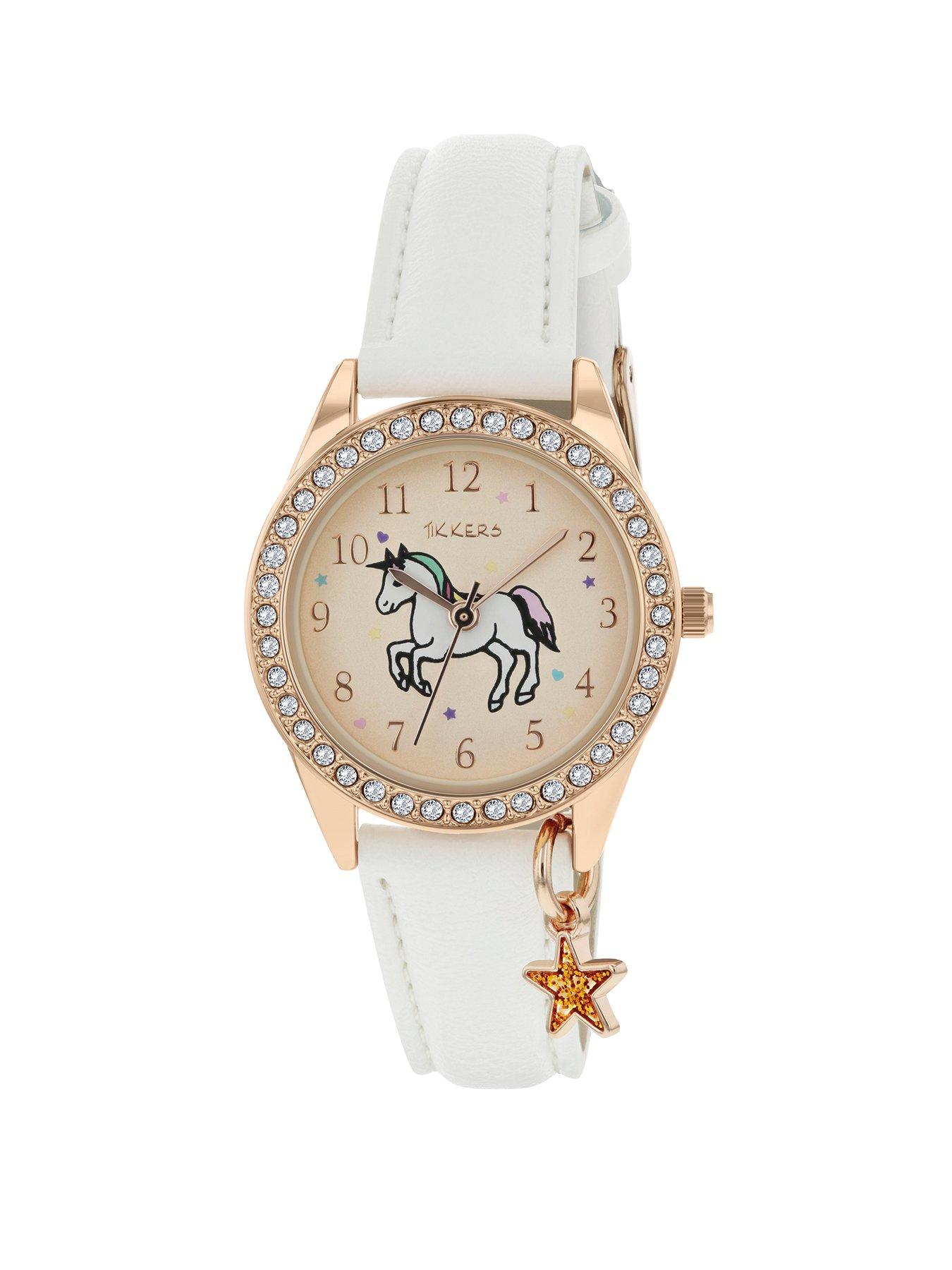 Tikkers Gold Unicorn Sunray Crystal Set Dial with Star Charm and