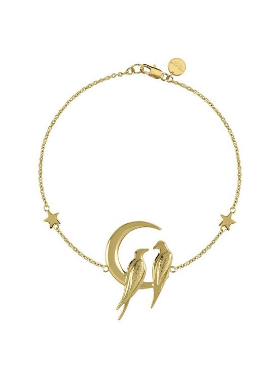 front image of sara-miller-18ct-gold-plated-crescent-moon-love-birds-bracelet