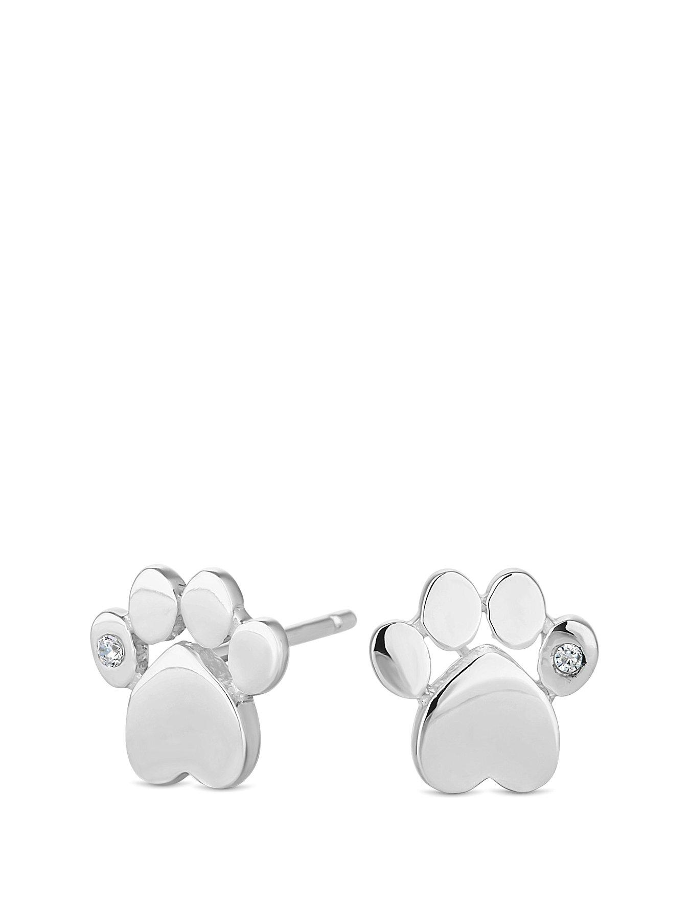 bacon Er velkendte Oxide Simply Silver Cubic Zirconia Paw Print Stud Earrings | littlewoods.com