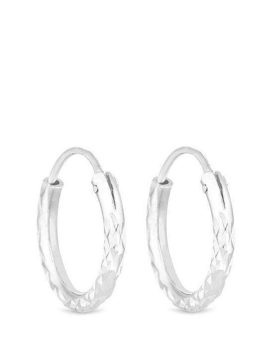front image of simply-silver-mini-diamond-cut-hoop-earrings