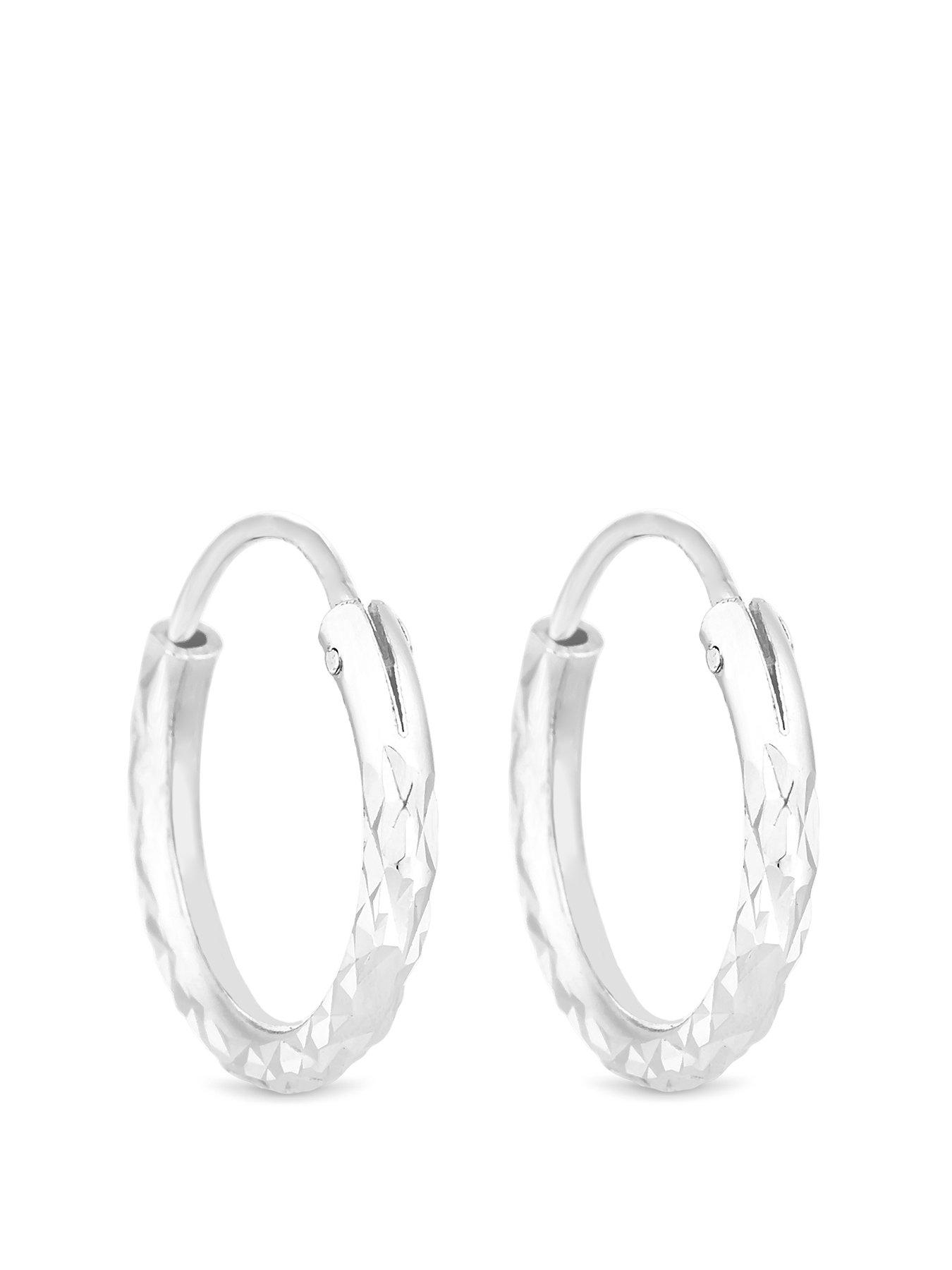 undefined Sterling Silver 925 Mini Diamond Cut Hoop Earrings - SS19