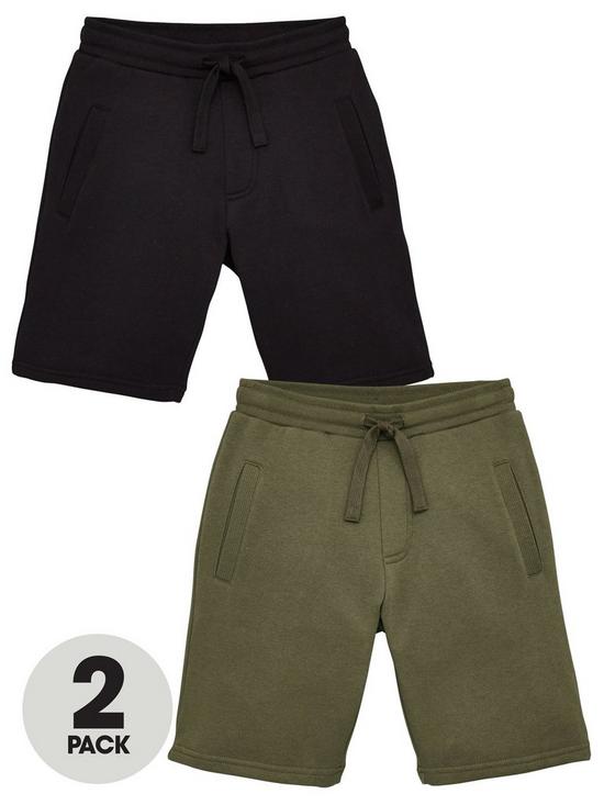 front image of everyday-boys-cotton-rich-essential-jogger-shorts-2-pack-blackkhaki