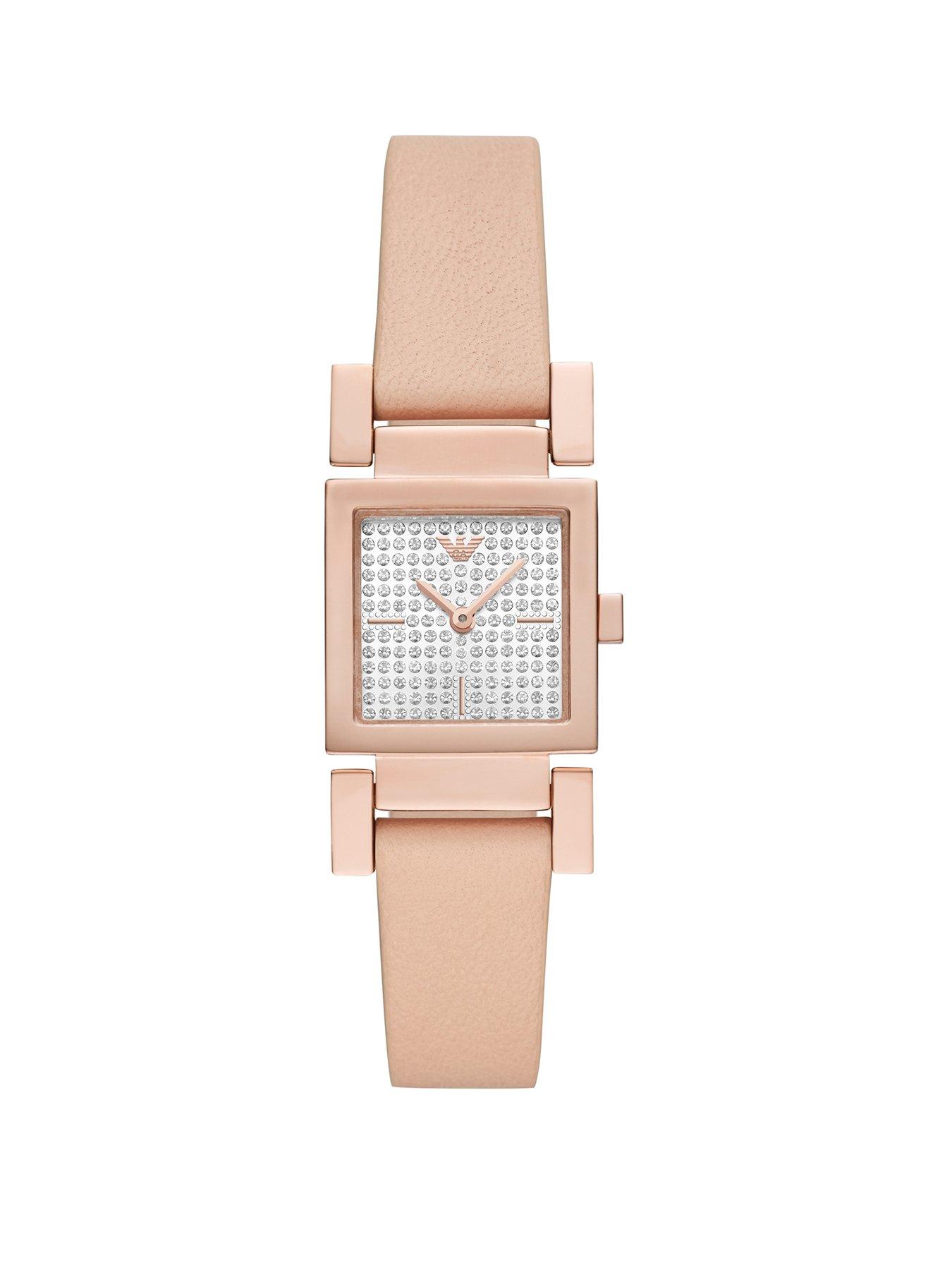 armani rose gold watch leather strap