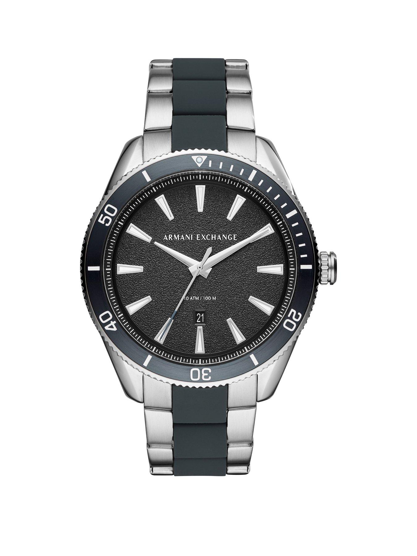 armani watch black and silver