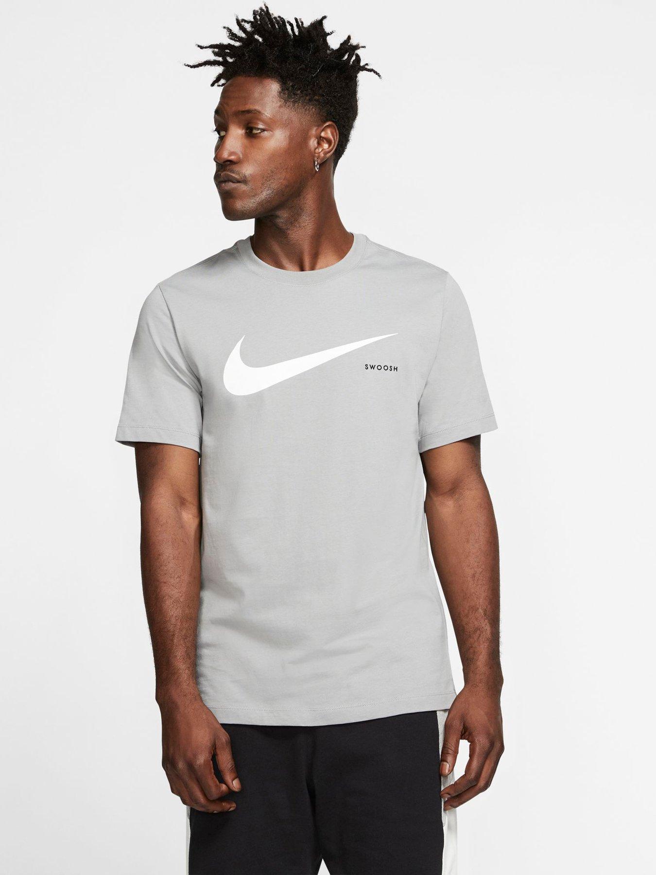 white nike shirt with grey swoosh