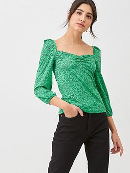 WHISTLES Whistles Sketched Floral Sweetheart Neck Top - Green Picture