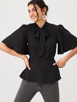 V by Very V By Very Pussybow Peplum Blouse - Black Picture