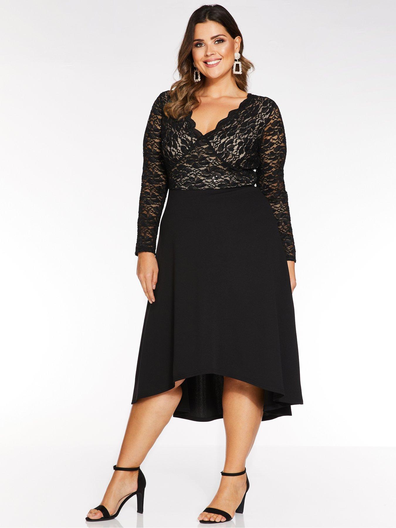 quiz black glitter dip hem dress