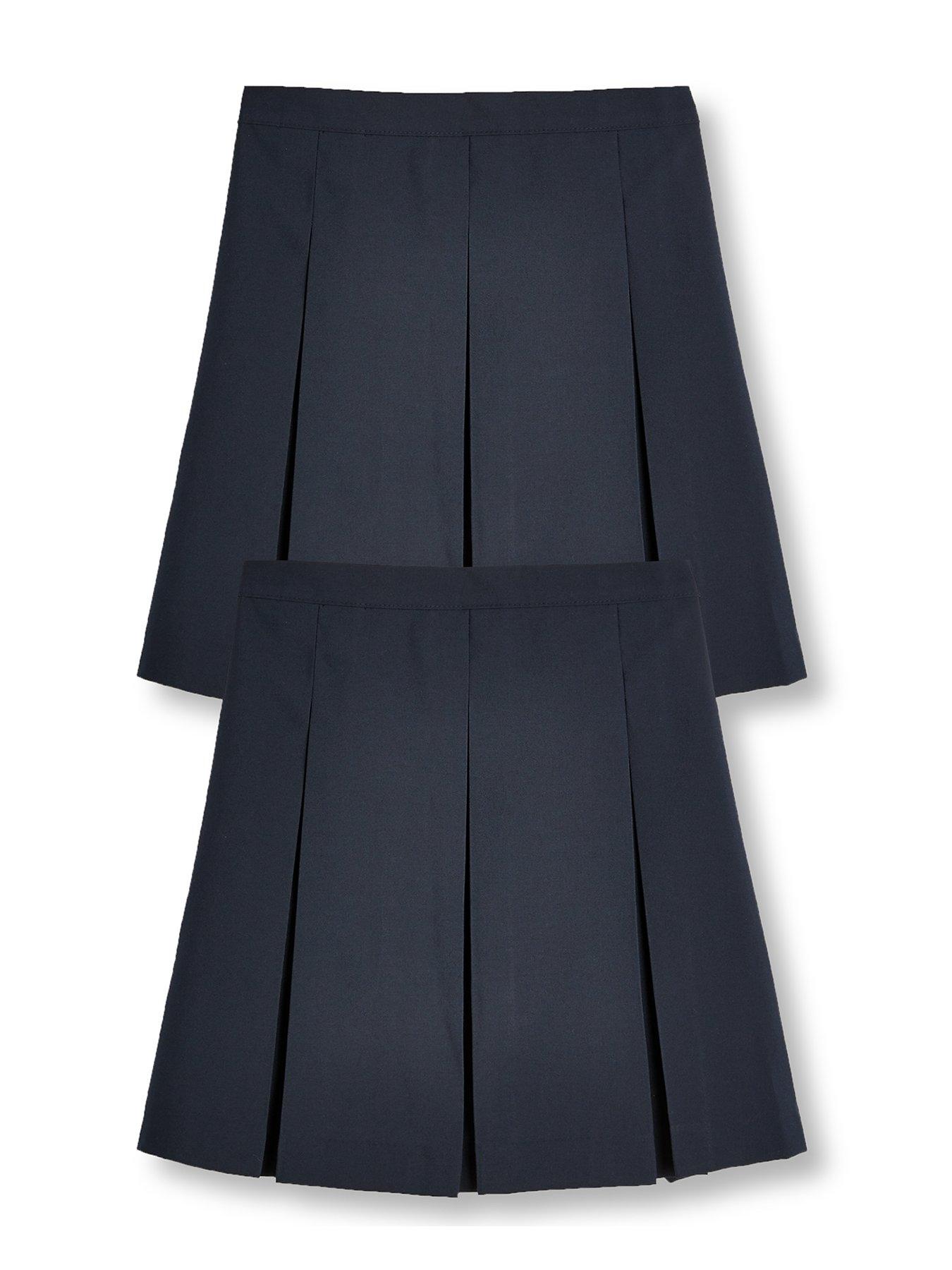 stillFront image of the-very-collection-girls-2-pack-classic-pleated-water-repellentnbspschool-skirts-navy