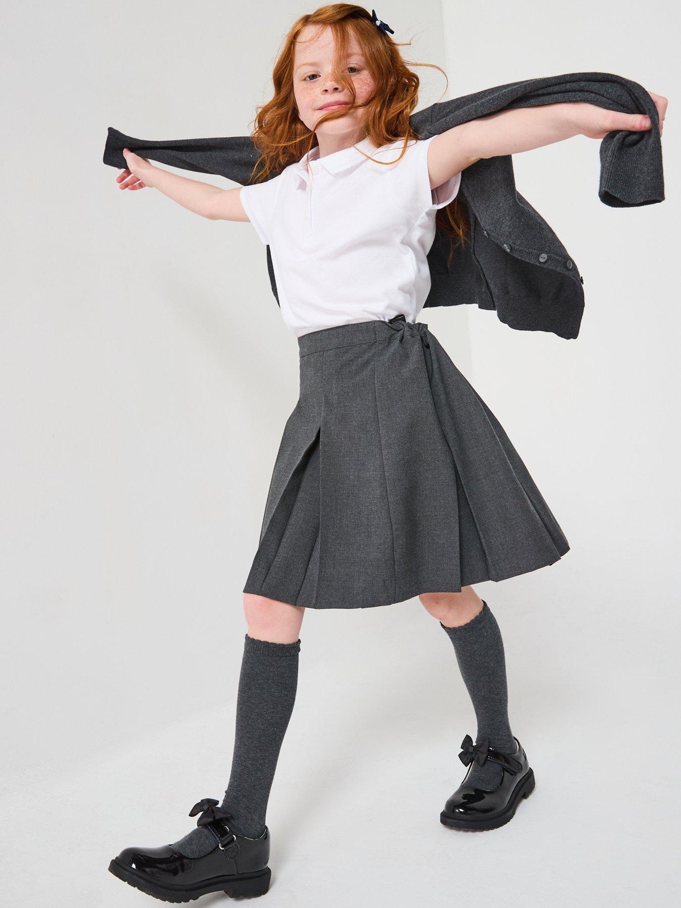 undefined Girls 2 Pack Classic Pleated School Skirts Plus Size - Grey