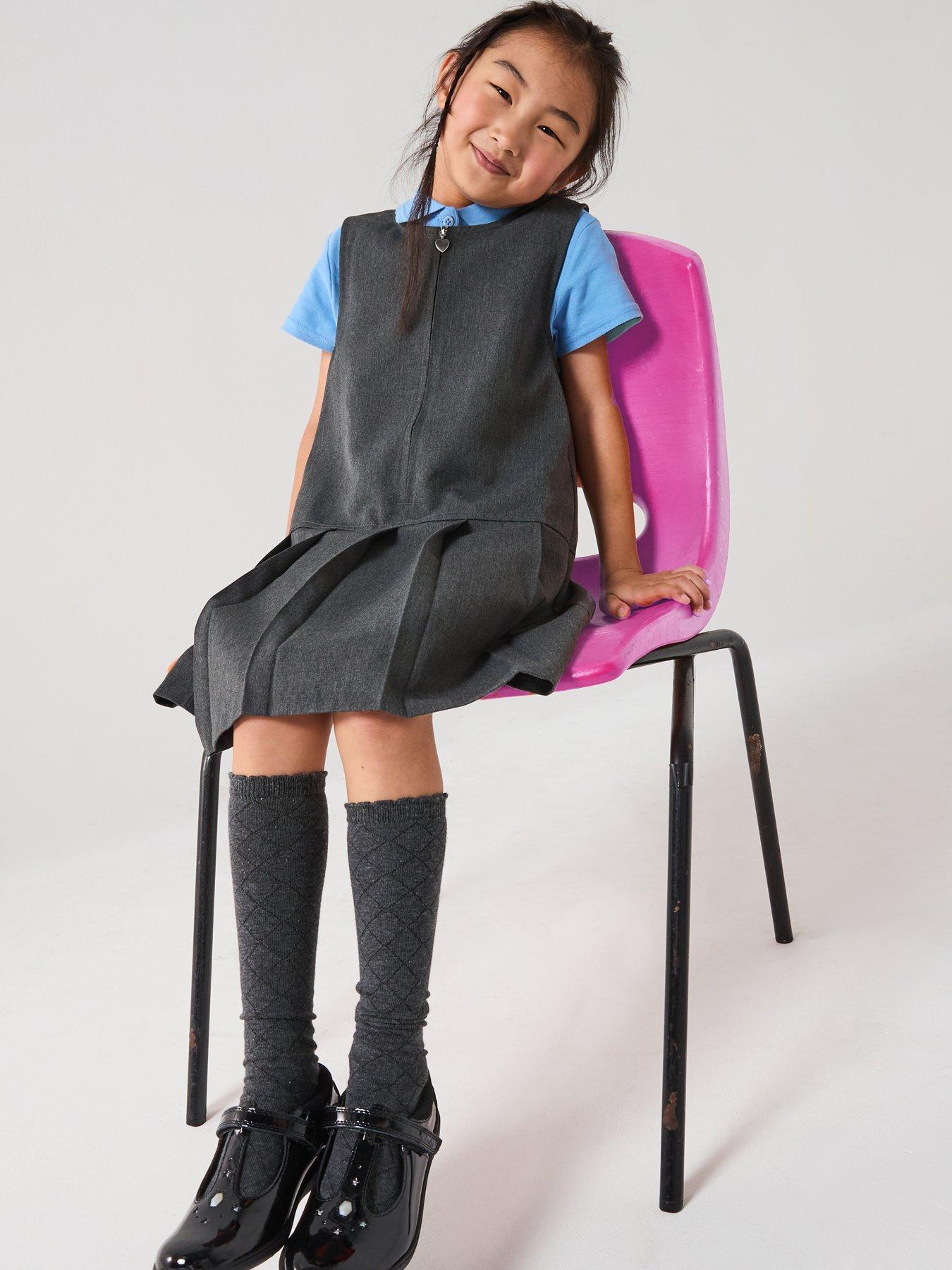 The Very Collection Girls 2 Pack Pleat Pinafore School Dresses - Grey