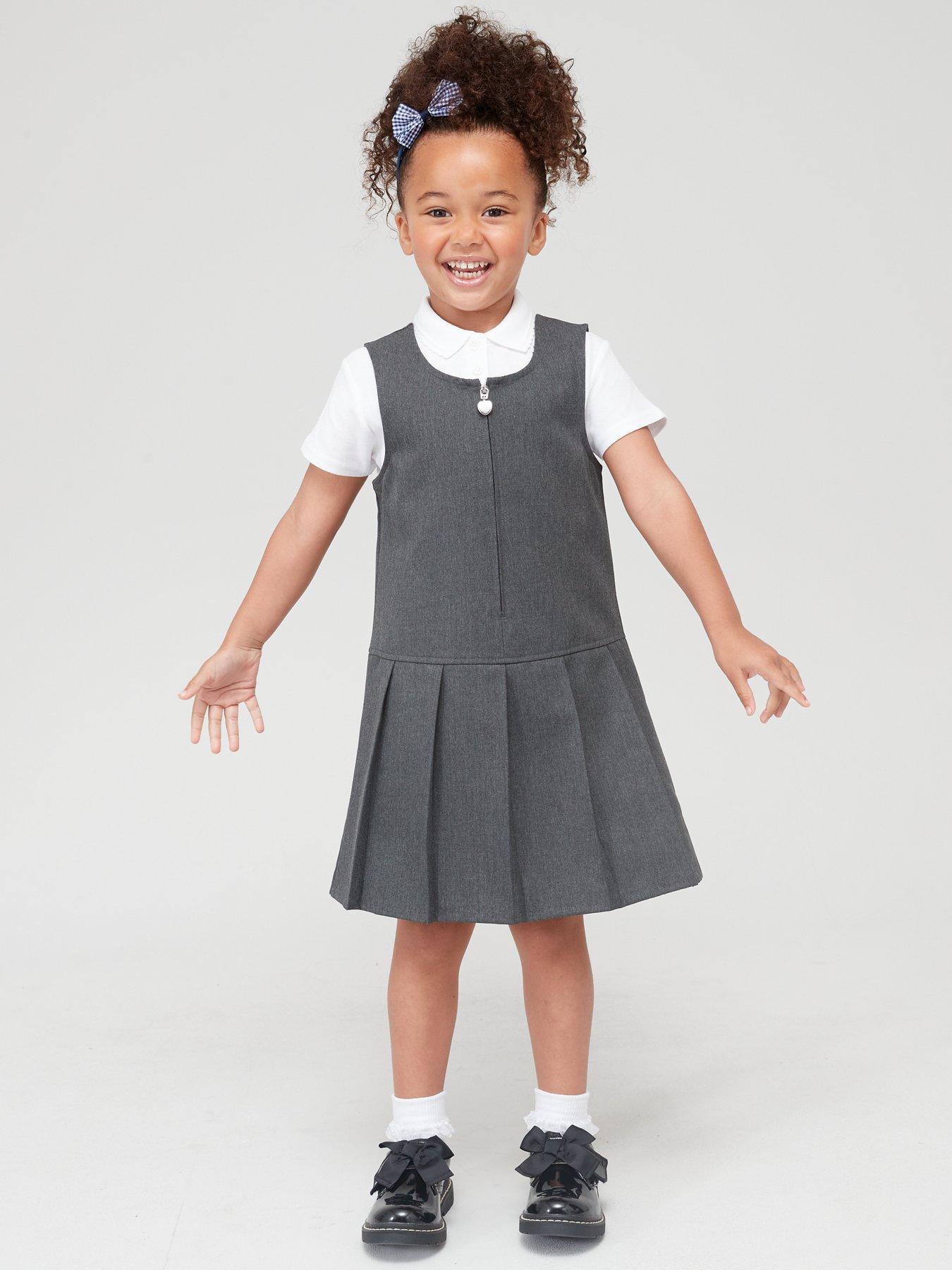 Everyday Girls 2 Pack Pleat Pinafore School Dresses Grey littlewoods