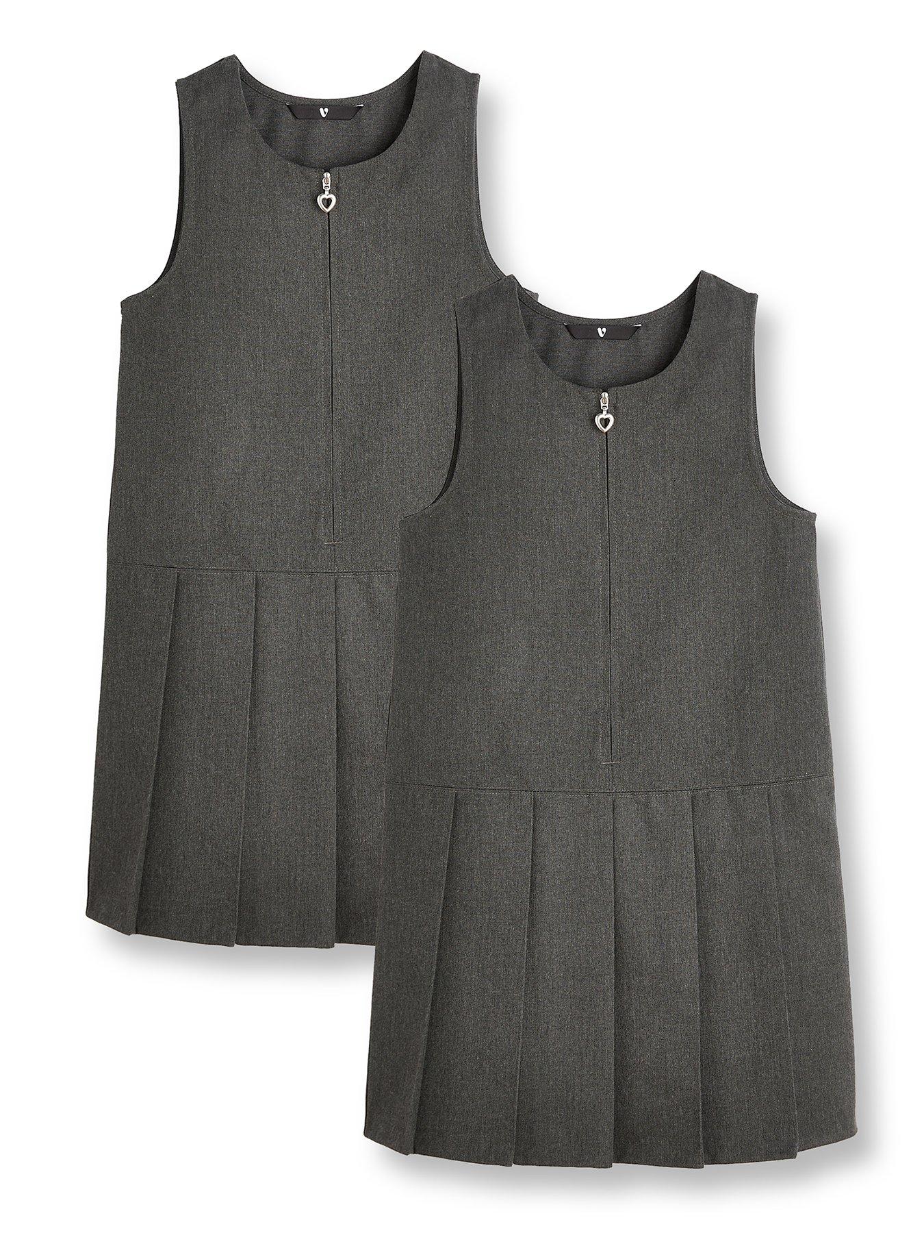  image of the-very-collection-girls-2-pack-pleat-pinaforenbspschool-dressesnbsp--grey