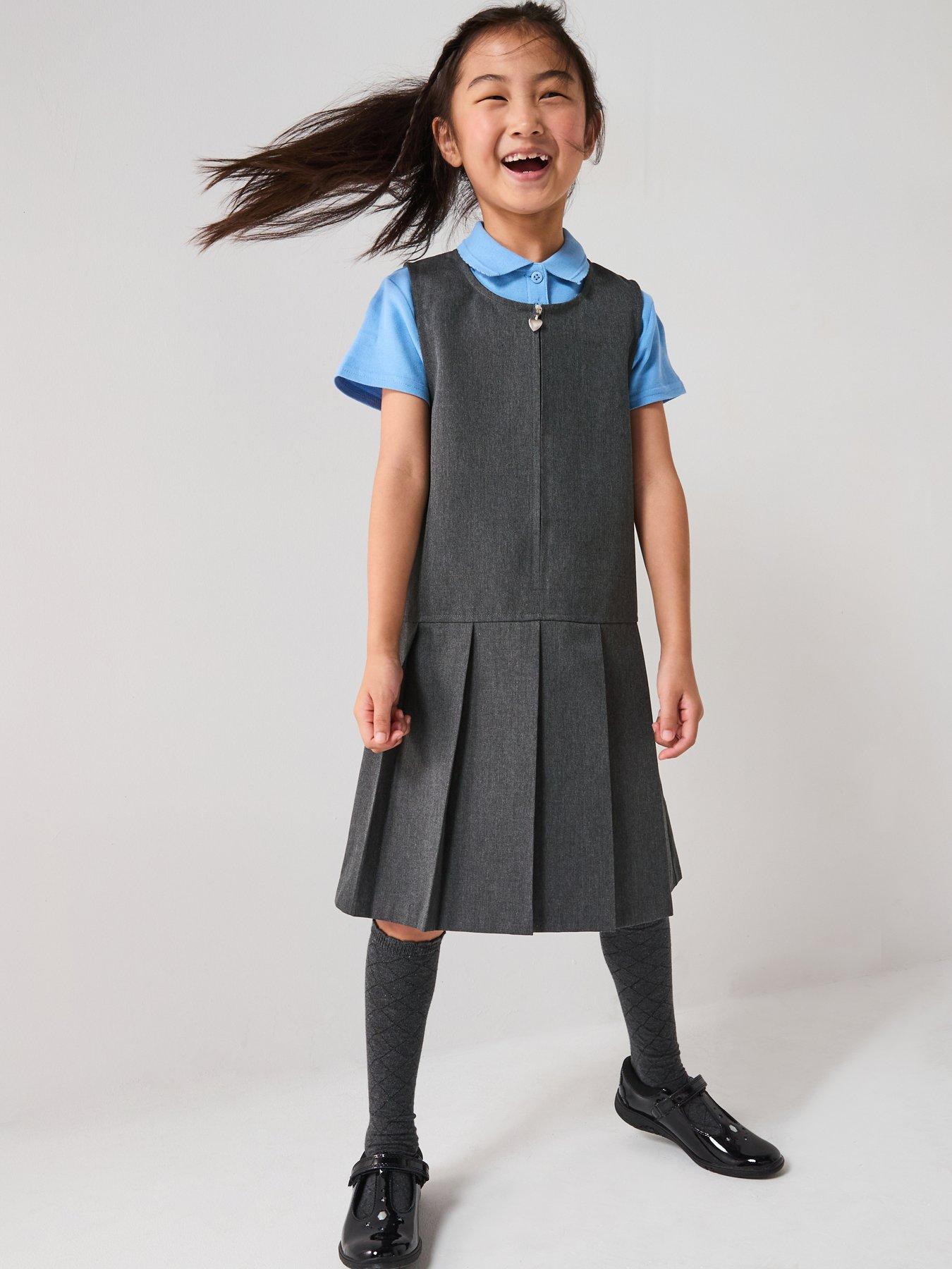 Image 6 of 6 of The Very Collection Girls 2 Pack Pleat Pinafore&nbsp;School Dresses&nbsp;- Grey