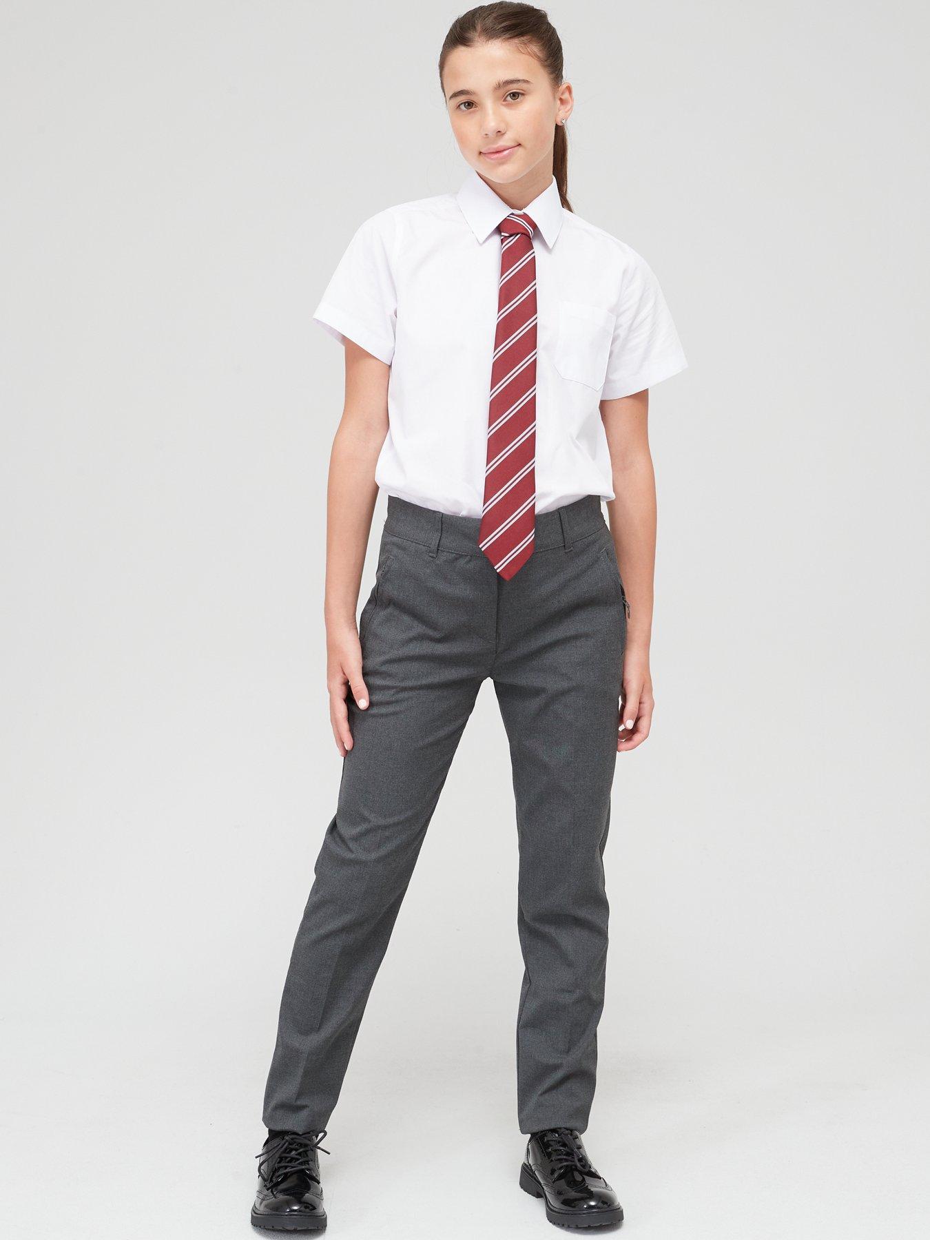 Easy Care Girls Regular Grey School Trousers 2 Pack