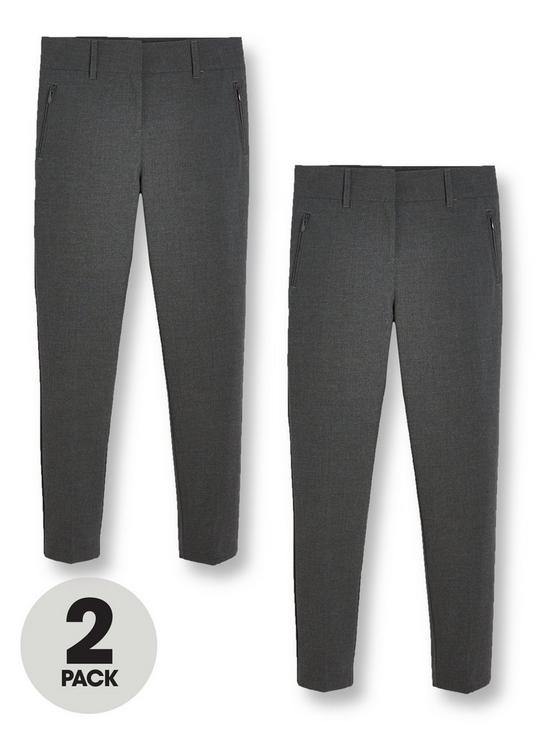 front image of v-by-very-girls-2-pack-skinny-fitnbspschool-trousers-grey