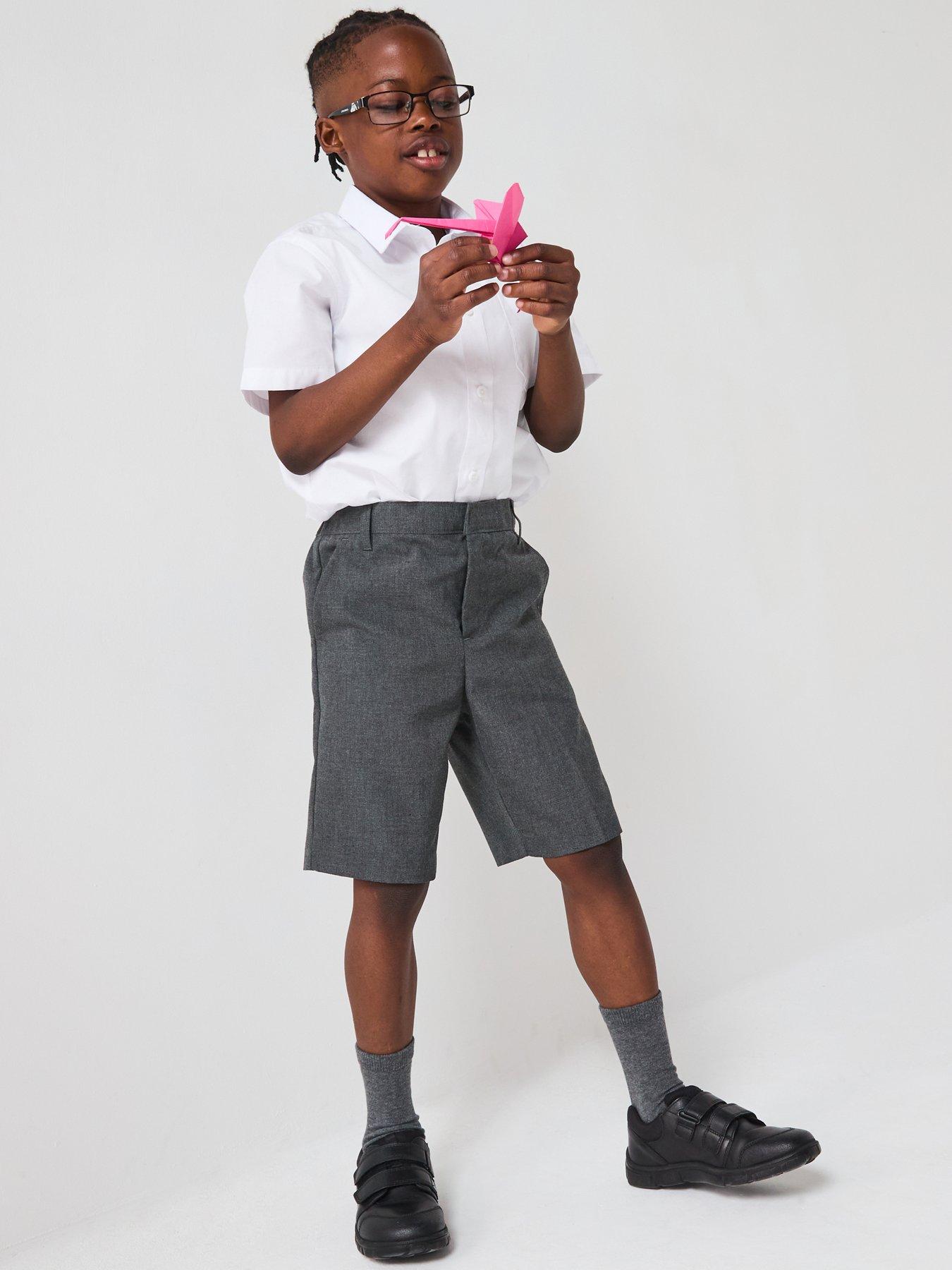 Image 1 of 6 of The Very Collection Boys 2 Pack Easy-Iron Machine Washable School Shorts - Grey