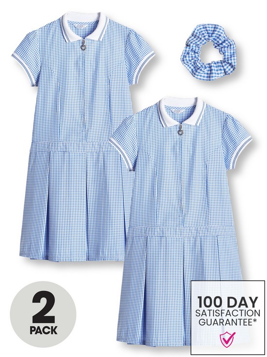 front image of v-by-very-girls-2-pack-rib-collar-gingham-school-summernbspdress-blue