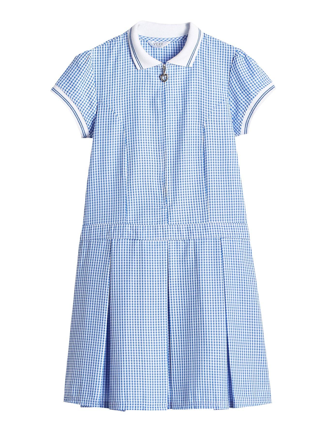 V by Very Girls Rib Collar Gingham School Summer Dress Blue littlewoods