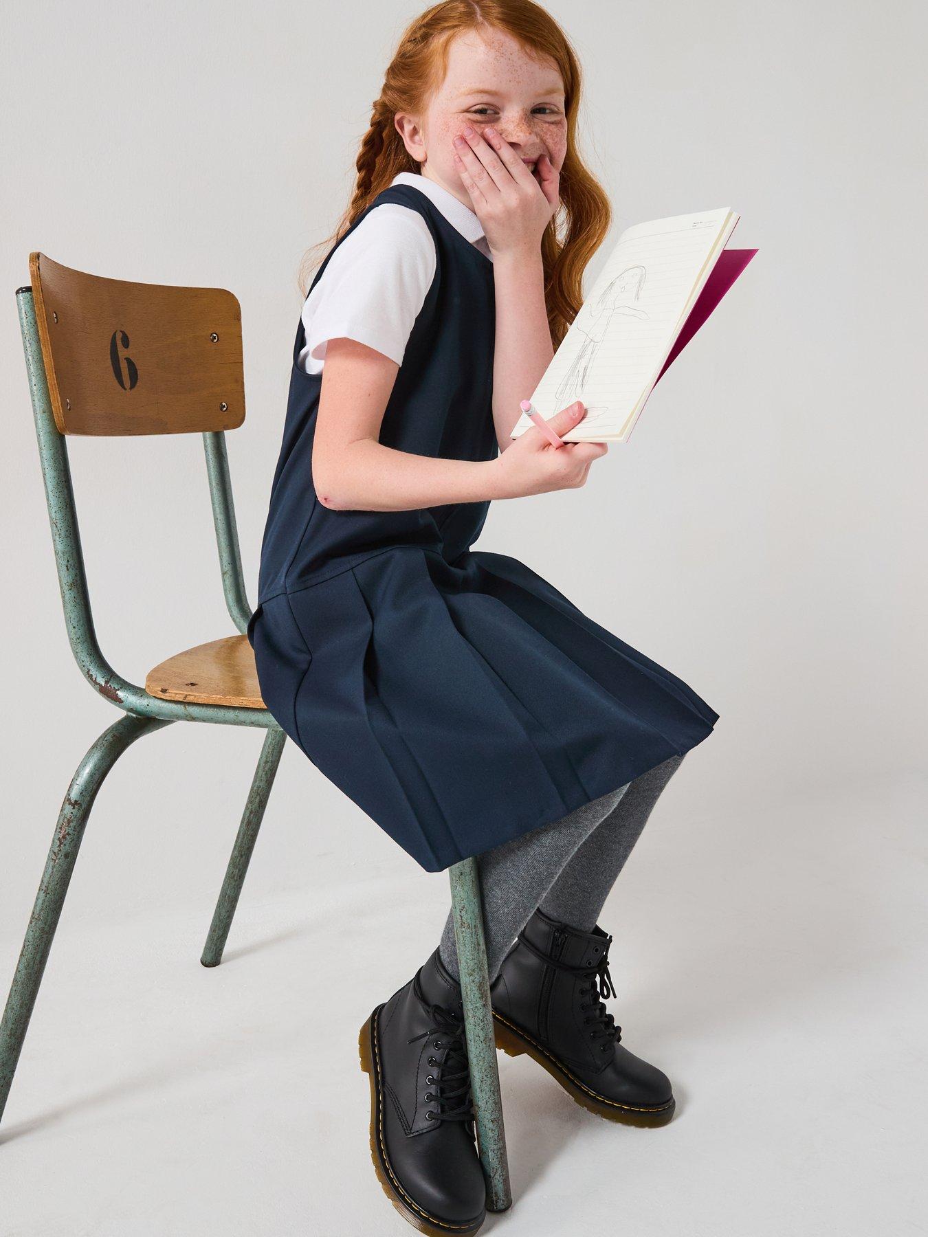 The Very Collection Girls 2 Pack Pleat Pinafore Water-Repellent School Dresses - Navy
