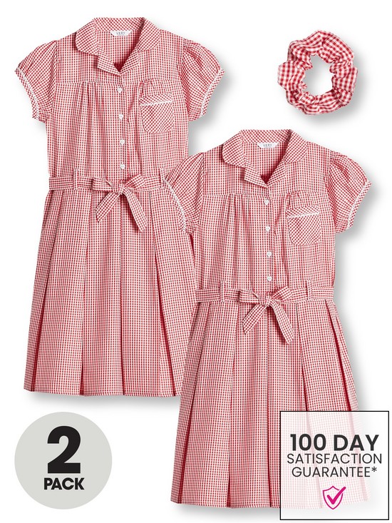 front image of everyday-girls-2-pack-traditional-gingham-water-repellentnbspschool-summernbspdress-red