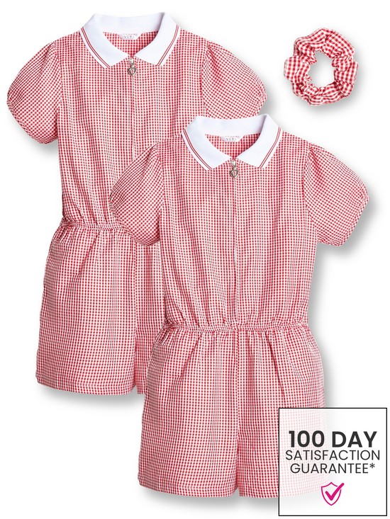 front image of v-by-very-girls-2-pack-gingham-school-playsuit-red
