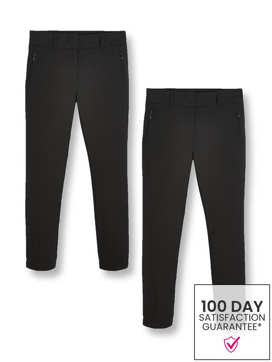 stillFront image of v-by-very-girls-2-pack-skinny-fitnbspschool-trousers-black