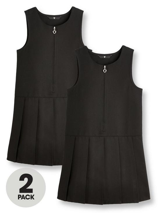 front image of v-by-very-girls-2-pack-pleat-pinafore-water-repellentnbspschool-dressesnbsp--black