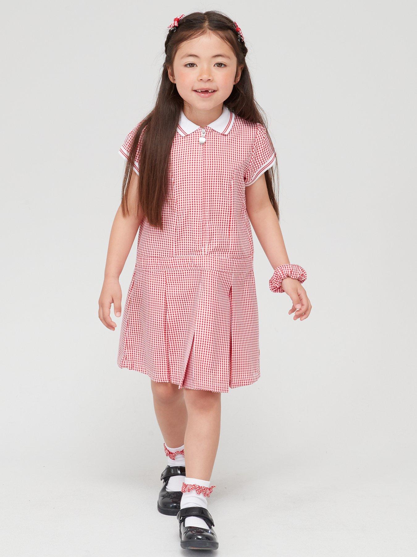 V by Very Girls Rib Collar Gingham School Summer Dress Red littlewoods