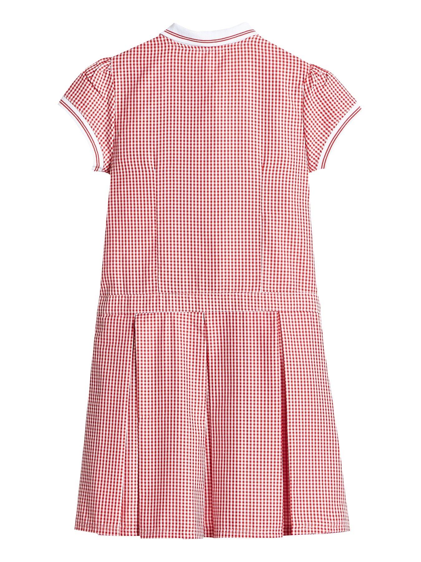 V by Very Girls Rib Collar Gingham School Summer Dress - Red