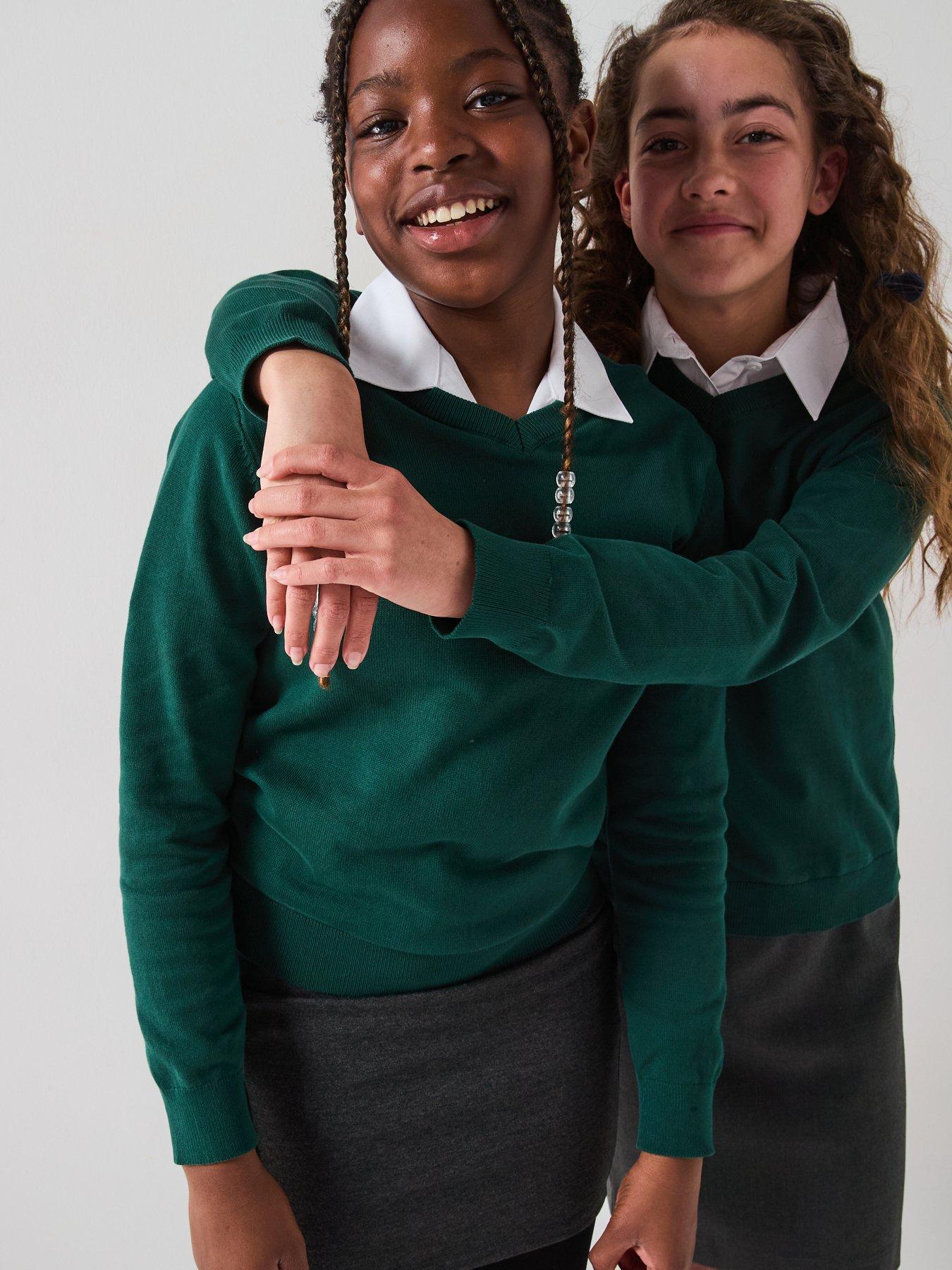 the-very-collection-unisex-2-pack-v-neck-school-jumpers-green