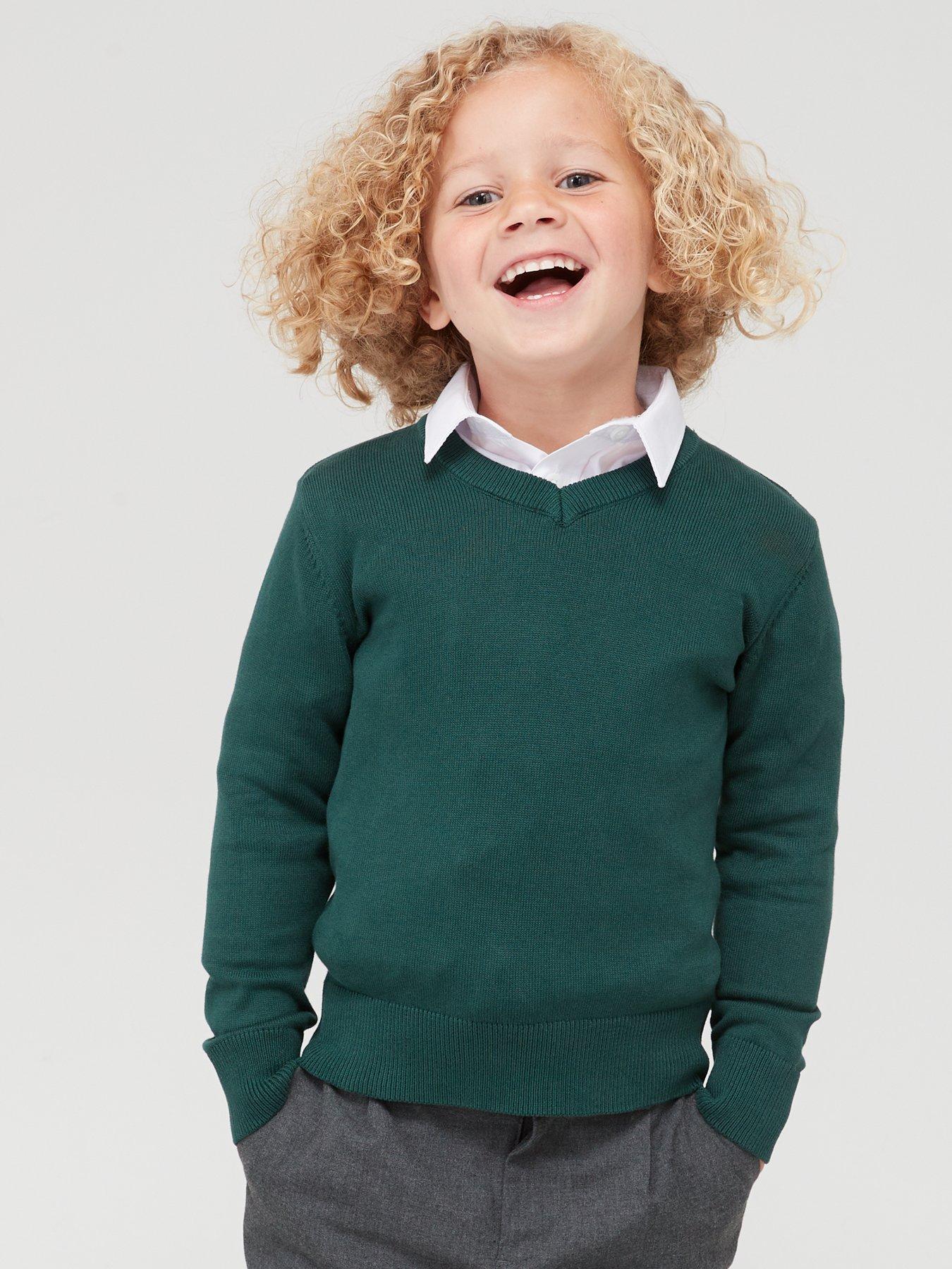 front image of everyday-unisex-2-pack-v-neck-school-jumpers-green