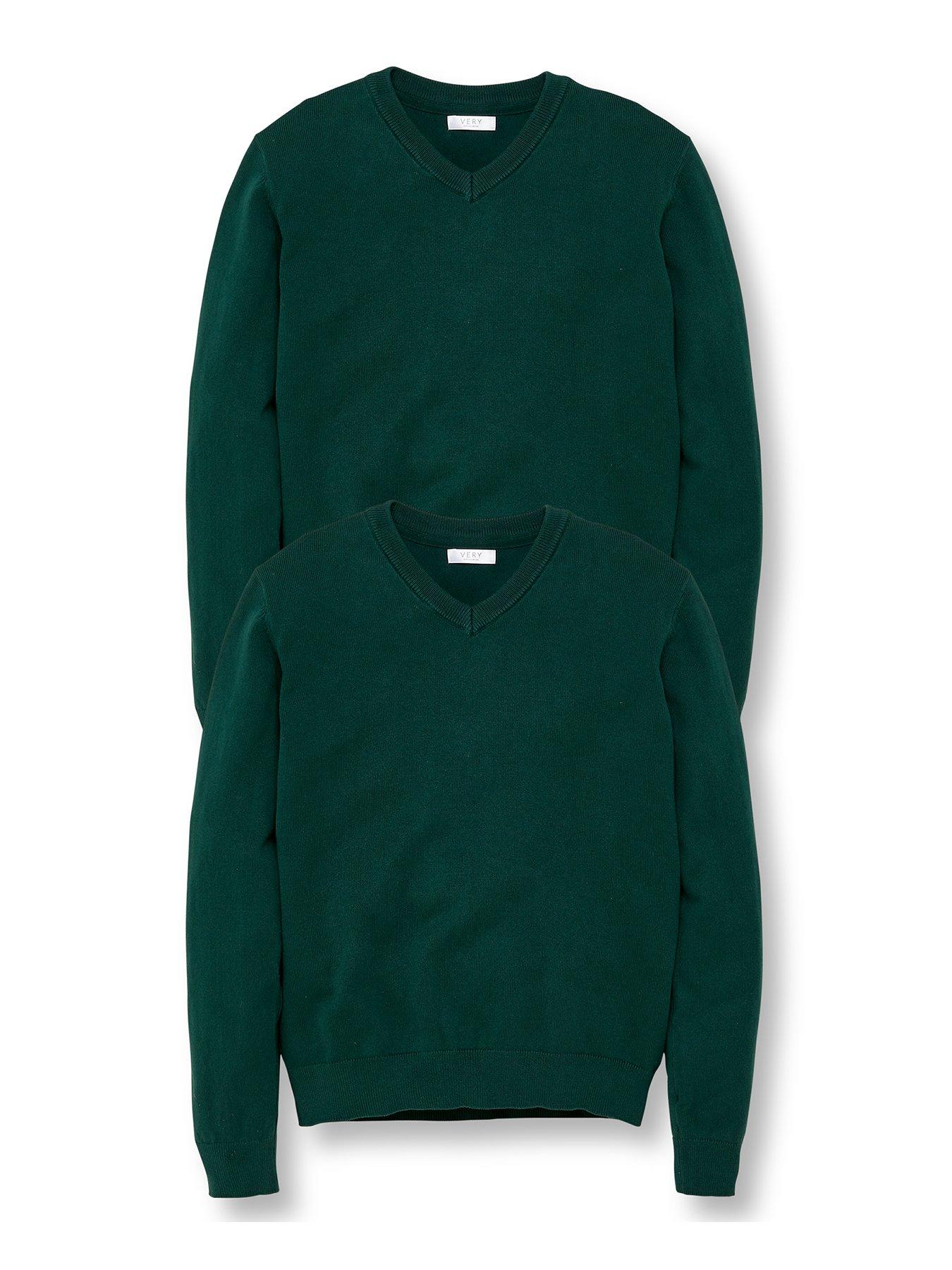  image of everyday-unisex-2-pack-v-neck-school-jumpers-green