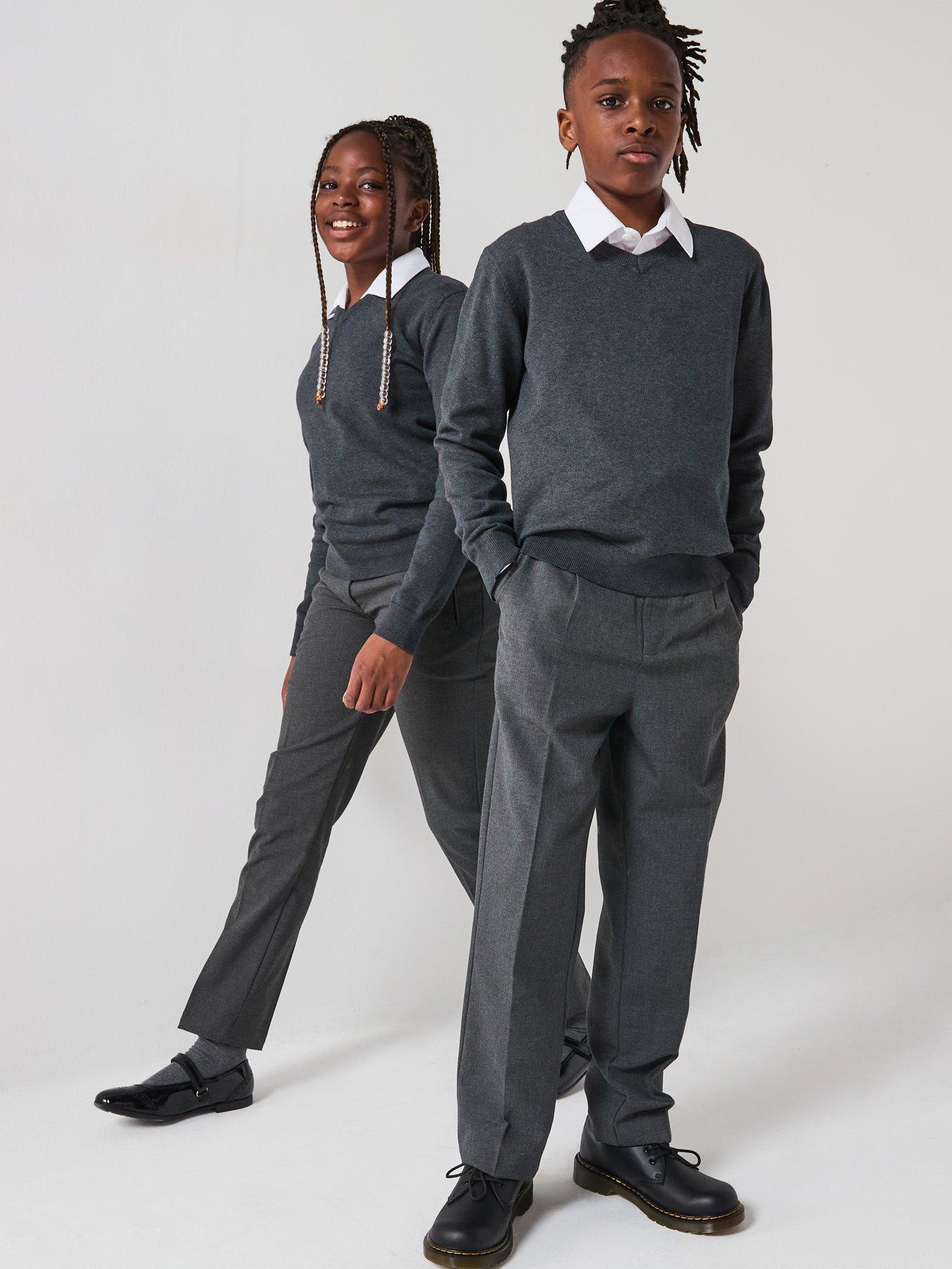undefined Unisex 2 Pack V-Neck School Jumper - Charcoal