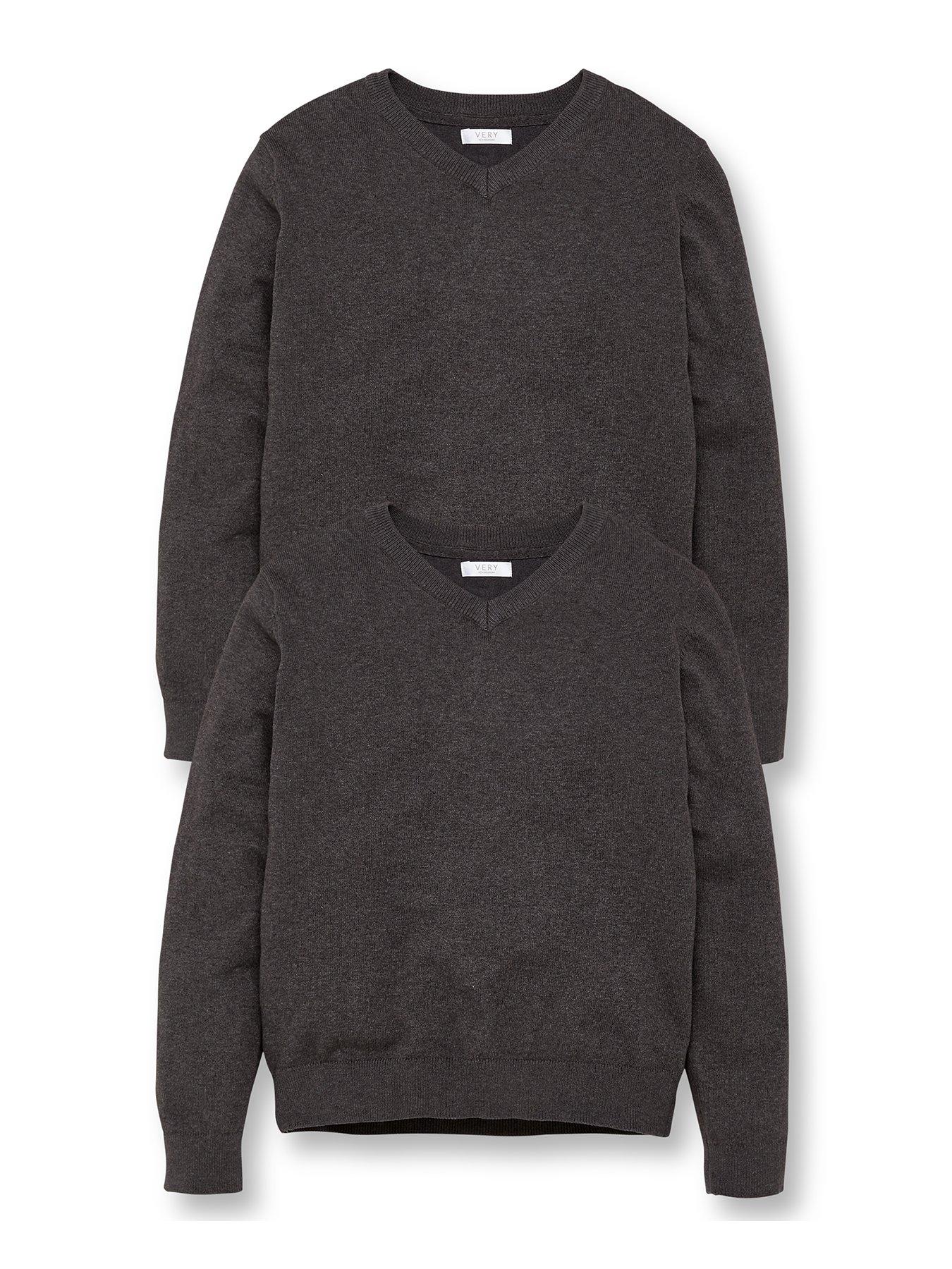 Image 2 of 6 of The Very Collection Unisex 2 Pack V-Neck School Jumper - Charcoal