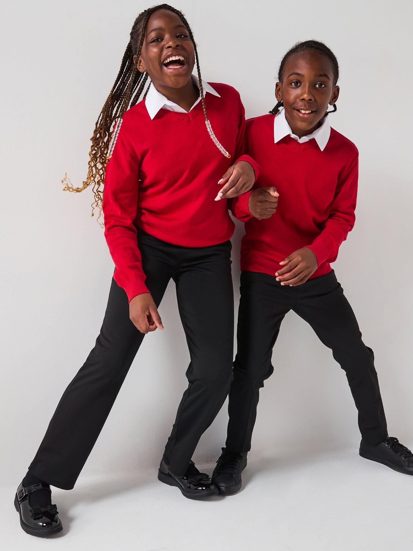 undefined Unisex 2 Pack V-Neck School Jumper - Red