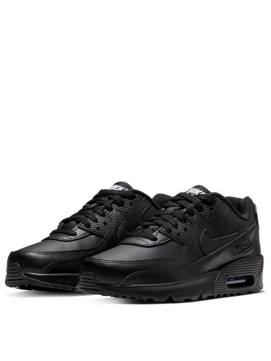 front image of nike-air-max-90-leather-junior-trainer-black