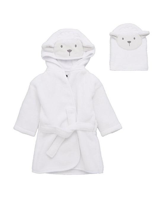 front image of v-by-very-baby-giftingnbspunisex-2-piece-lamb-robe-wash-mitt-set-cream