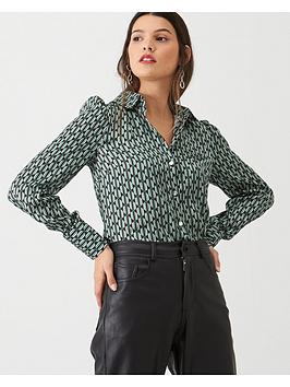 V by Very V By Very Printed Satin Shirt - Geo Picture