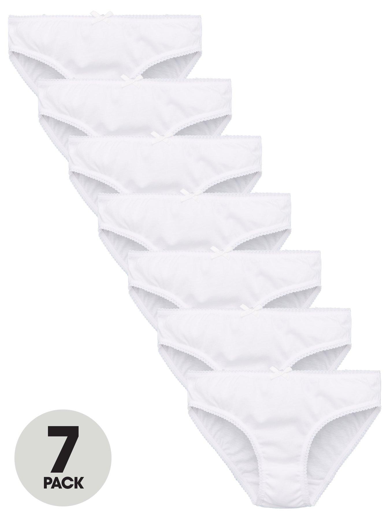 undefined Girls 7 Pack Plain School Briefs - White
