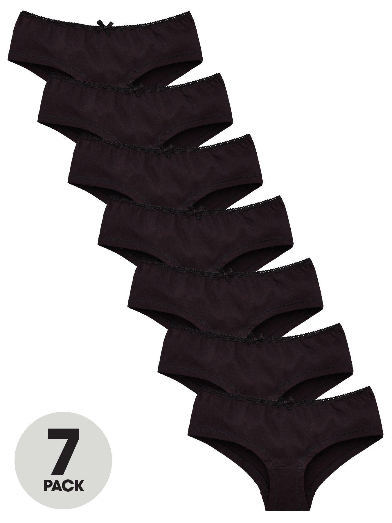 undefined Girls 7 Pack Plain School Hipster Briefs - Black