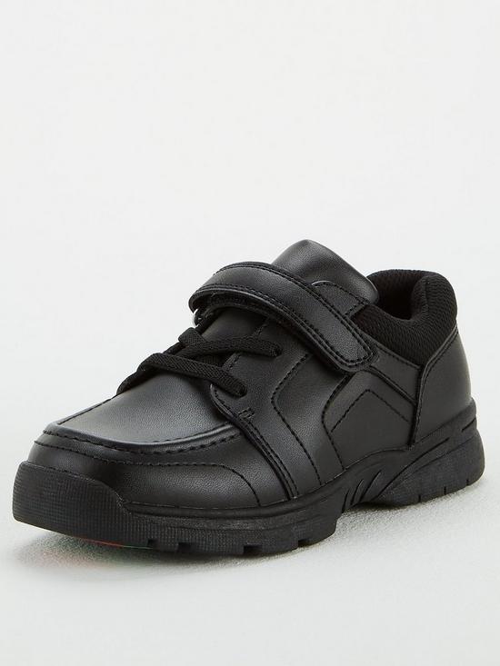 front image of everyday-toezone-boys-leather-elastic-lace-with-strap-school-shoe-black