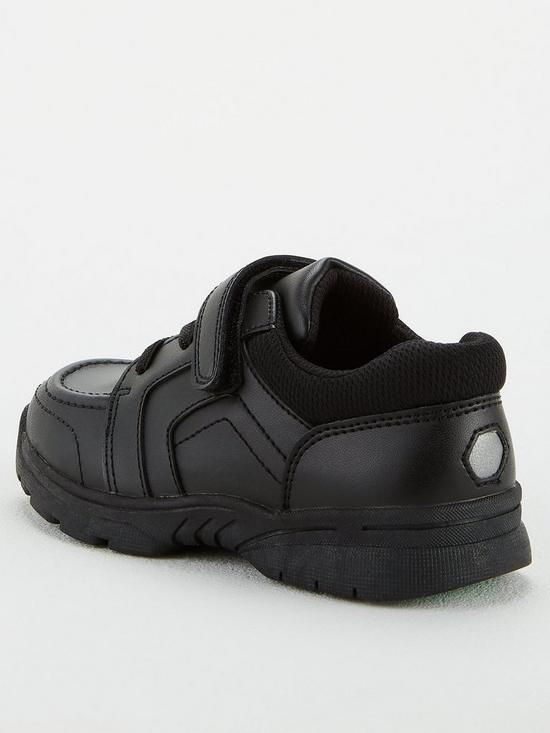 stillFront image of everyday-toezone-boys-leather-elastic-lace-with-strap-school-shoe-black