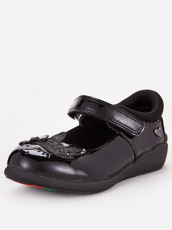front image of everyday-toezone-girls-unicorn-leather-school-shoe-black
