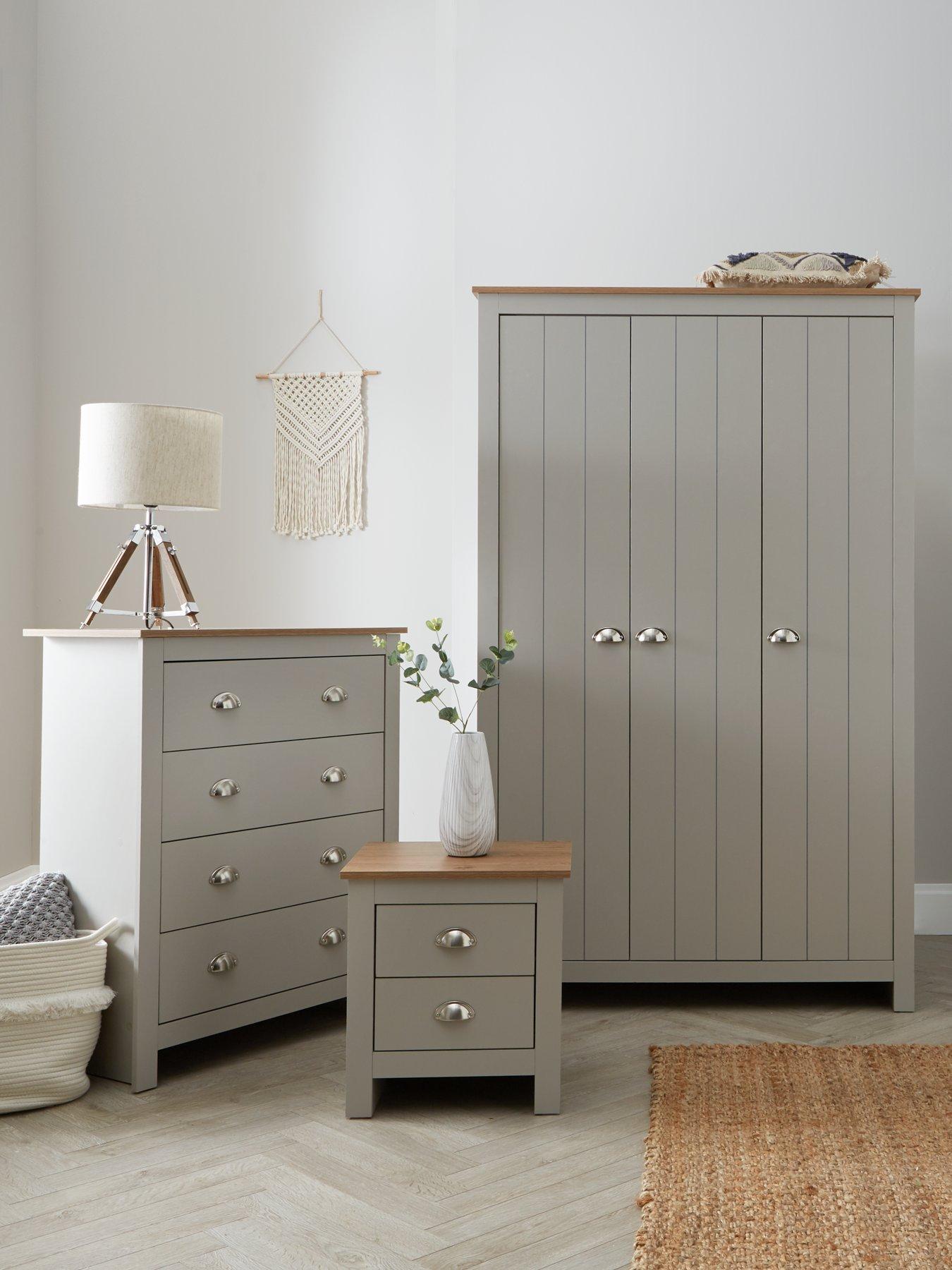 Very Home Atlanta 3 Piece Package - 3 Door Wardrobe, 4 Drawer Chest and 2 Drawer Bedside Table - Grey/Oak