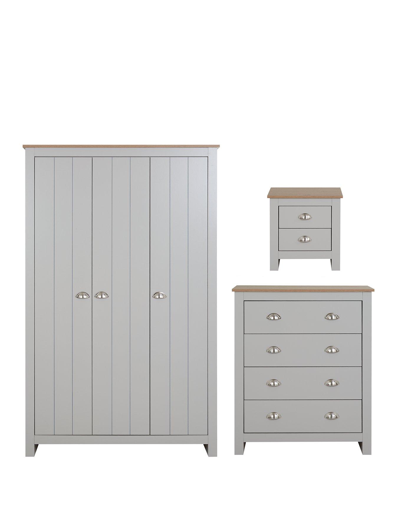 Image 2 of 6 of Very Home Atlanta 3 Piece Package - 3 Door Wardrobe, 4&nbsp;Drawer Chest and 2 Drawer&nbsp;Bedside Table - Grey/Oak