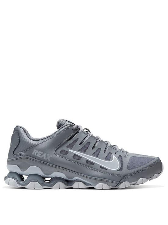 front image of nike-reax-8-trail-greyblack