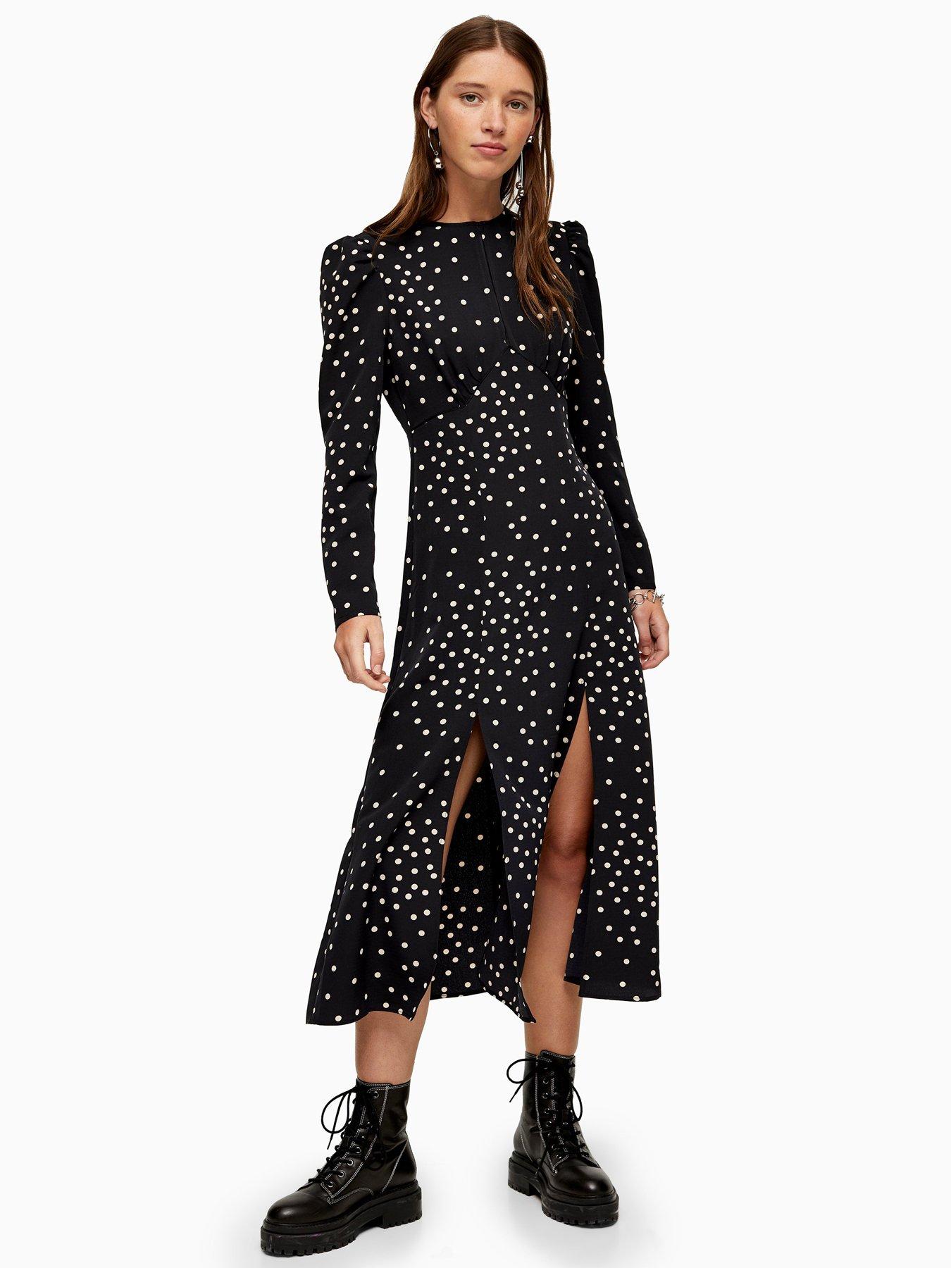 topshop rust polka dot dress