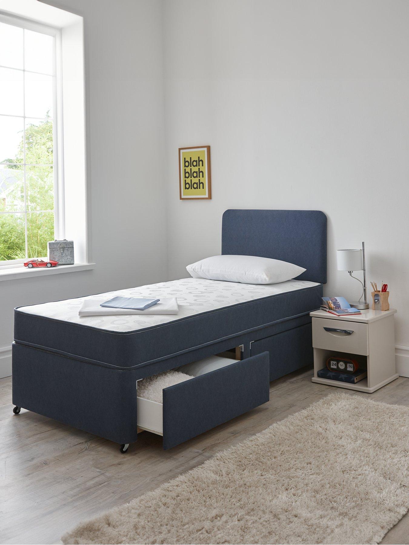 Airsprung Teddy Storage Divan Set with Headboard and Extra Bounce Mattress - Blue