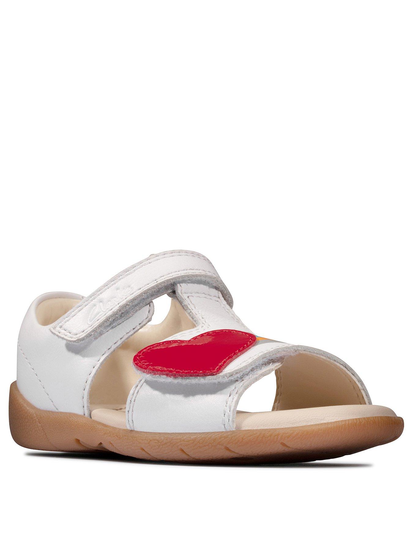 clarks girls white sandals